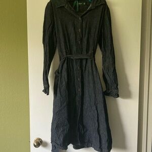 Ralph Lauren Dark Wash Denim Tie Front Shirt Dress